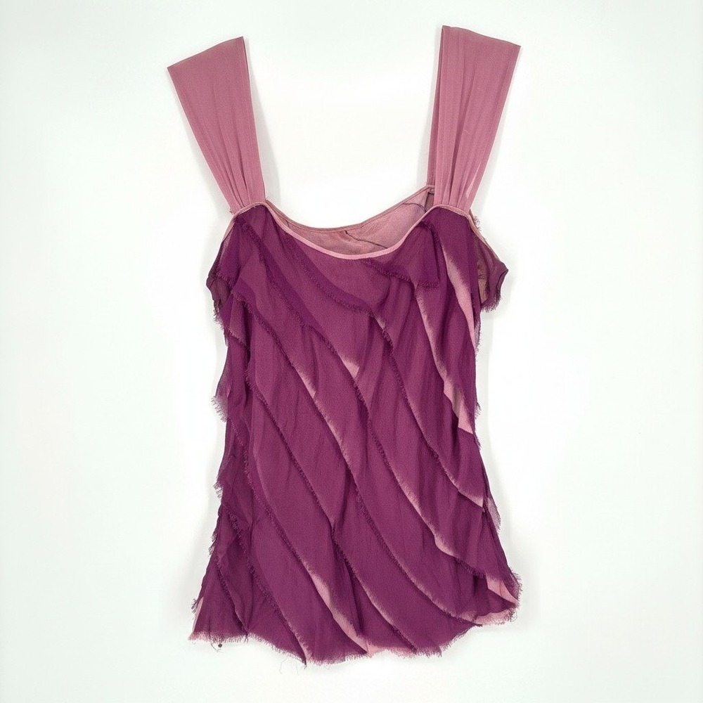 Vintage In The Now Silk Chiffon Layered Tank Top Y2K Pink Purple Raw Edge 6